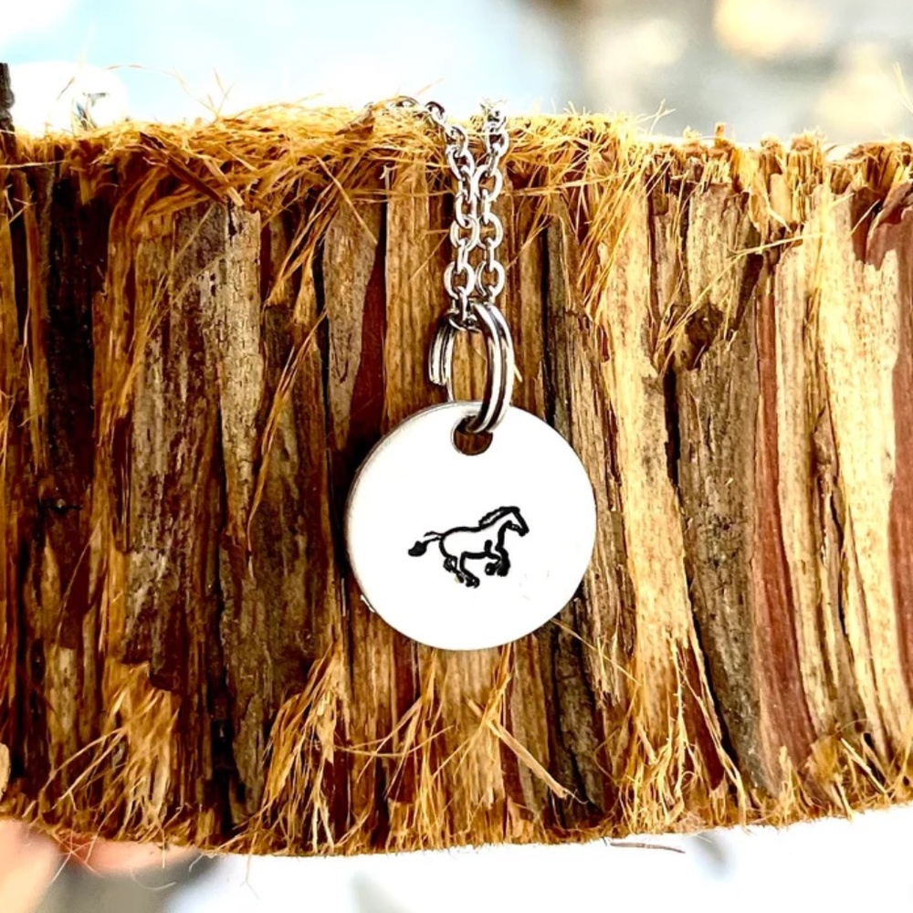 Disc Necklace -  Hand Stamped Necklace - Hand Stamped Jewelry - Horse Necklace